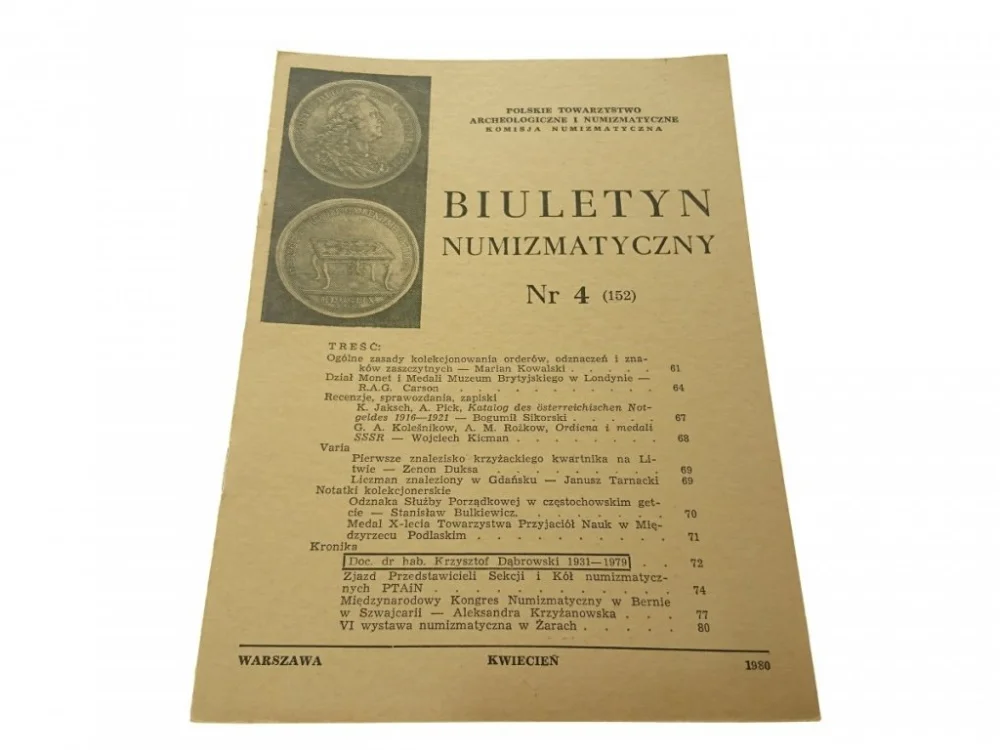 Promocja BIULETYN NUMIZMATYCZNY NR 4 (152) IV. 1980