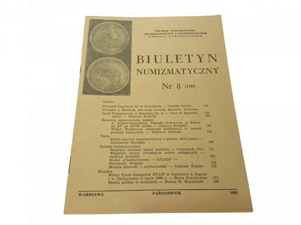 Nowość BIULETYN NUMIZMATYCZNY NR 8 (156) X. 1980