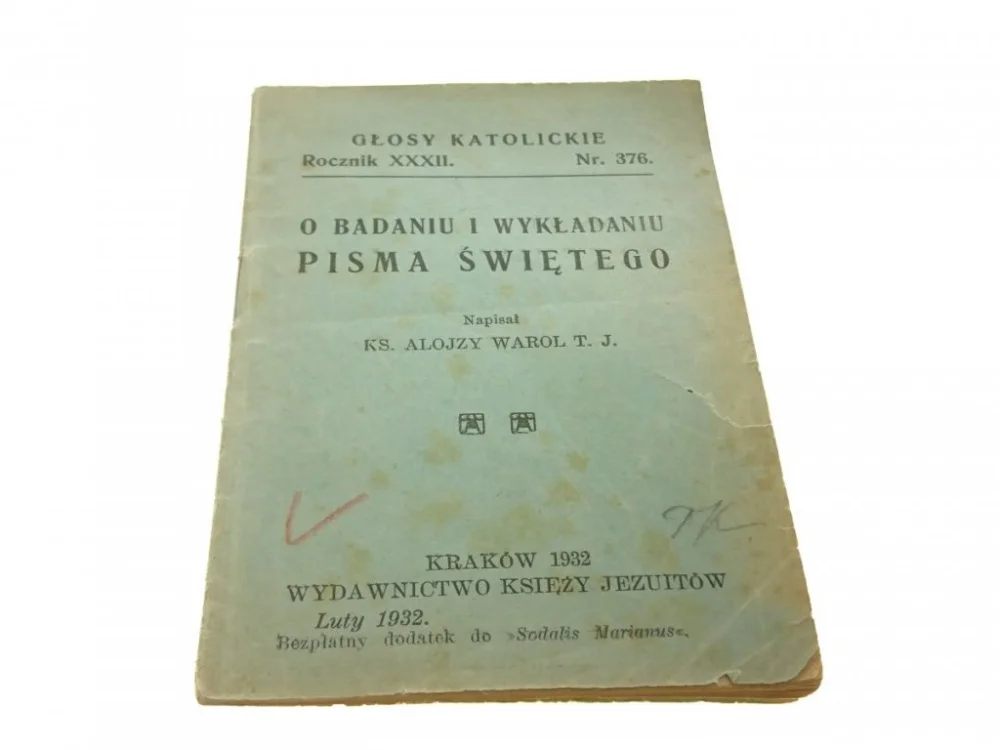 Obniżka ceny O BADANIU I WYKŁADANIU PISMA ŚWIĘTEGO - Warol 1932
