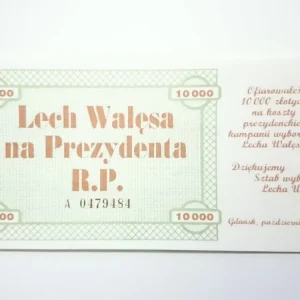 10 000 ZŁ A 0479484 LECH WAŁĘSA NA PREZYDENTA R.P. Wysoka jakość
