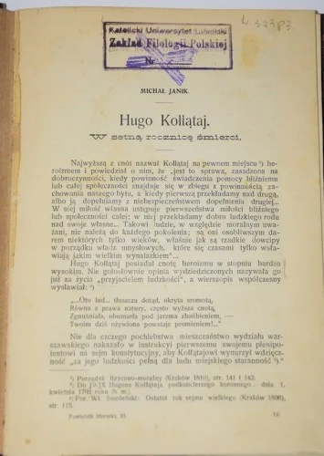 JANIK Michał - Hugo Kołłątaj. W setną rocznicę śmierci. 1912. Tani