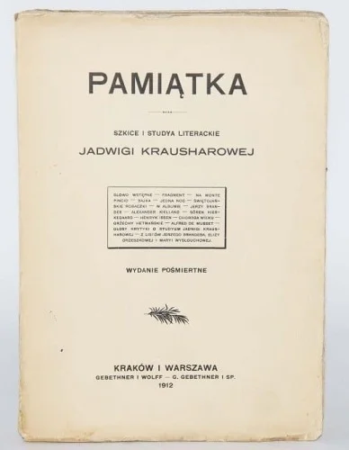 KRAUSHAROWA Jadwiga - Szkice i studya literackie. Kraków/Warszawa 1912. Hit sprzedaży