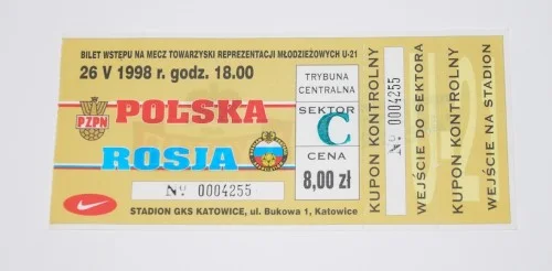 Bilet z meczu: Polska - Rosja 26.05.1998. Mecz towarzyski. Sprawdź teraz