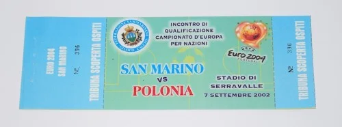 Bilet z meczu: San Marino - Polska. 7.09.2002. Eliminacje do Euro 2004. Promocja