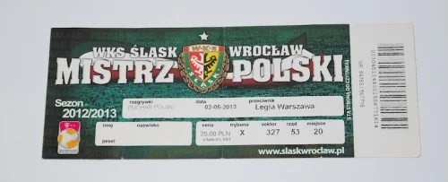 Zniżka Bilet z meczu: śląsk Wrocław - Legia Warszawa 2.05.2013 Finał Pucharu Polski (1 mecz).