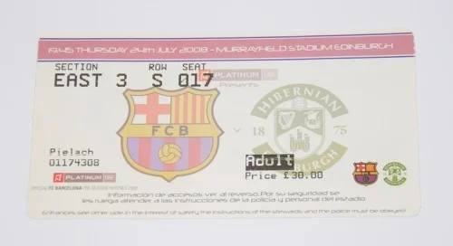 Hibernian Ediburgh - FC Barcelona 24.07.2008. Debiut Josepha Guardioli jako trenera FC Barcelony. Pierwszy raz gdy Messi wystąpił z nr. 10 na koszulce. Rabat